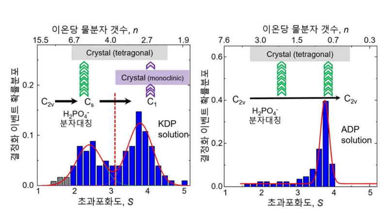 초과포화 환경에서 분자 구조 대칭성 변화에 따른 결정화 경로 분석 개략도